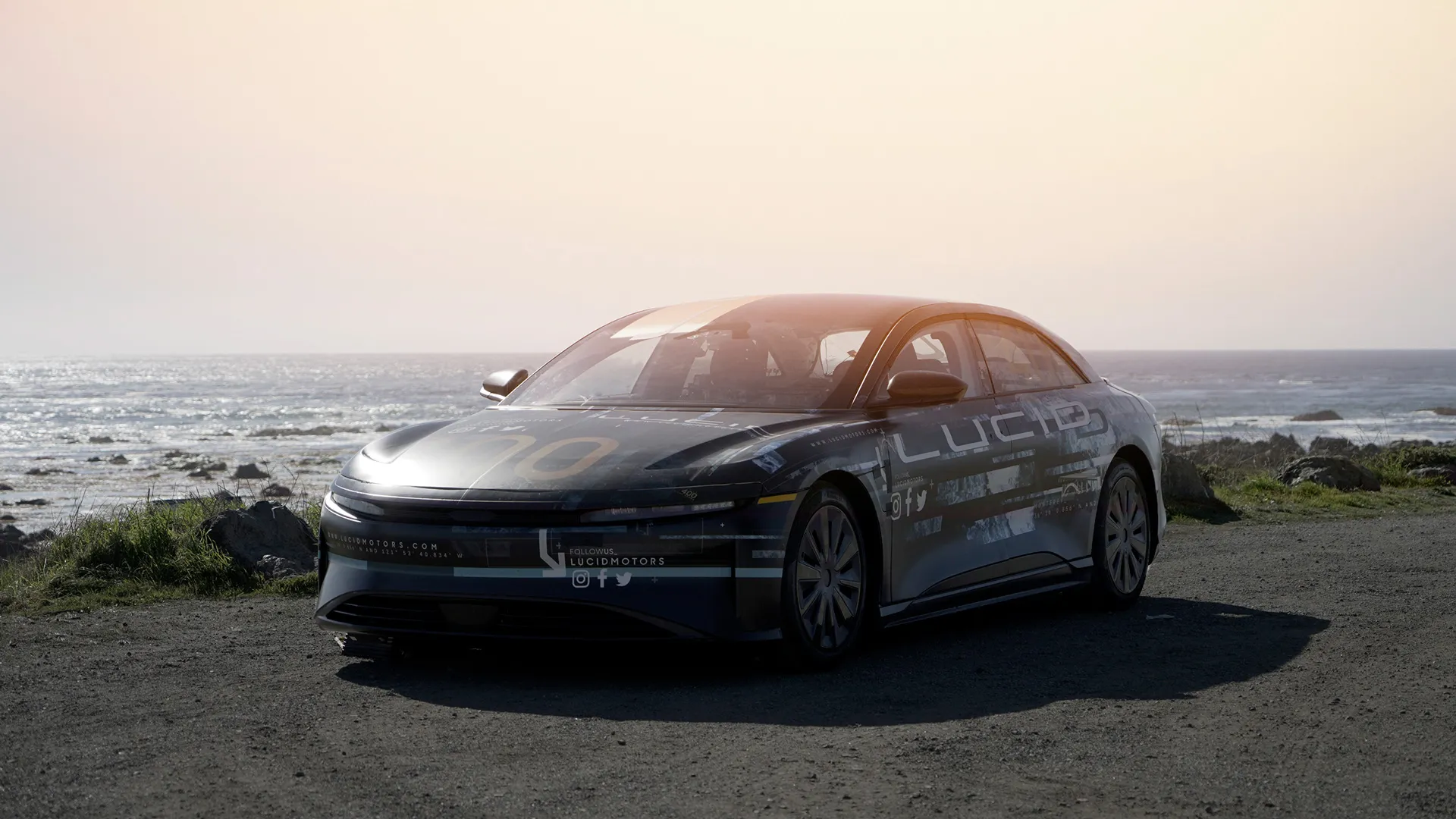 the Lucid Air by the sea